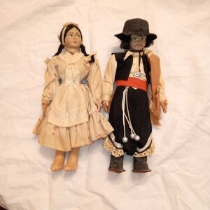 Vintage 1960s Handmade Spanish Dolls Hard Cloth Body Lot of 2